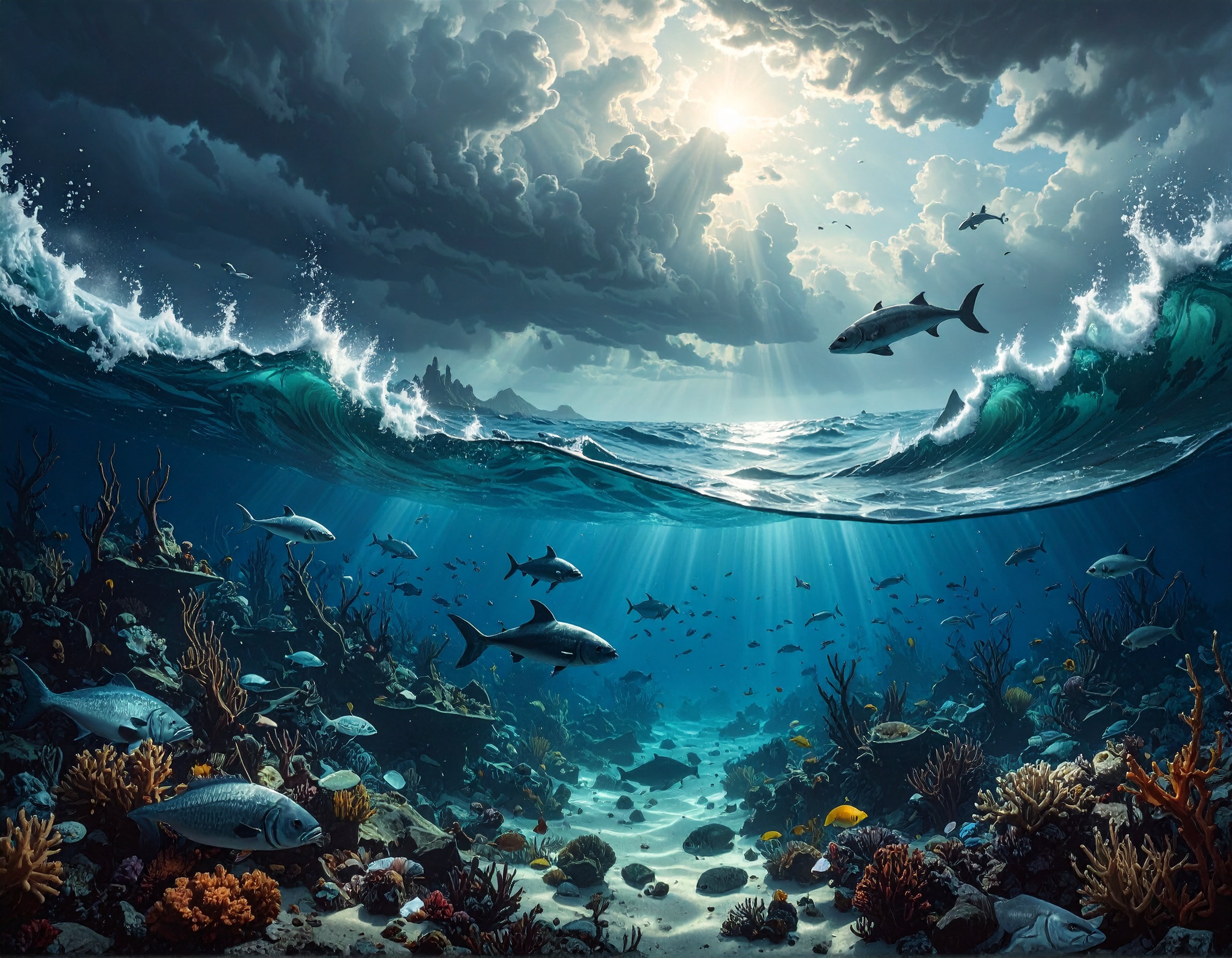 Firefly_crea un immagine di una veduta sottomarina dell'oceano mentre muore lentamente con ta 834058